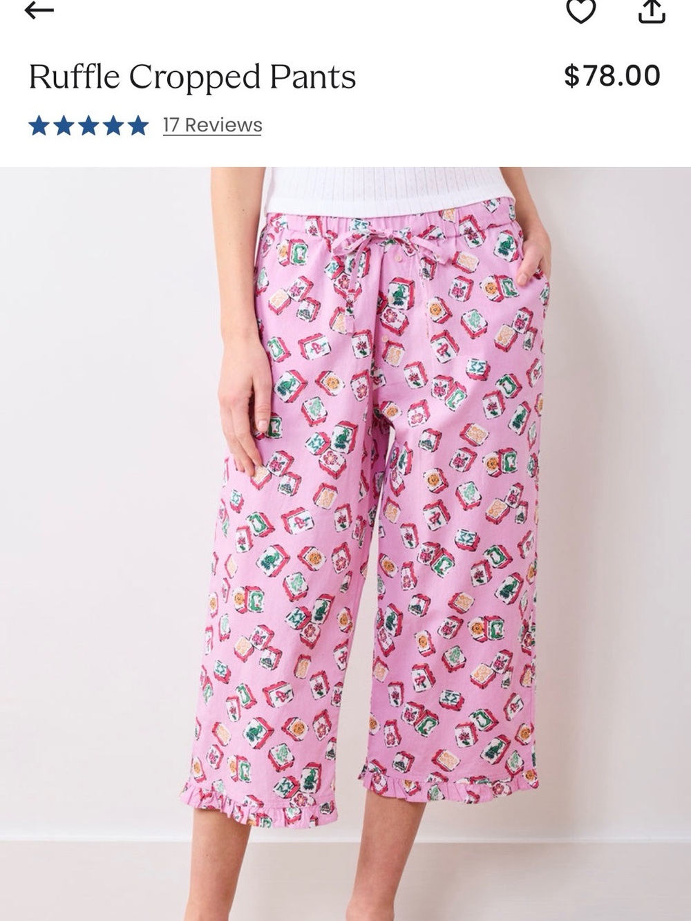 Prinfresh Mah Jongg Cropped Pajama Pants - Pink 5X